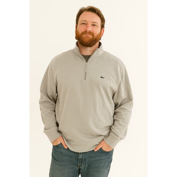 Vineyard Vines Classic Whale Men's Large 100% Cotton 1/4 Zip Gray - Picture 1 of 4